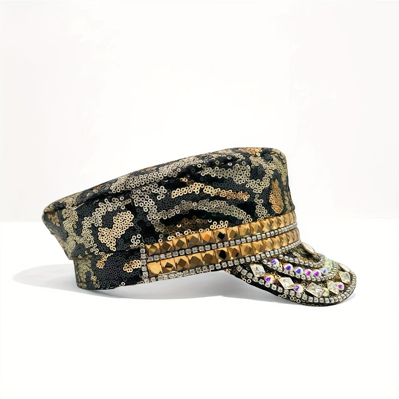 Sparkly Leopard Print Rhinestone Captain Hat