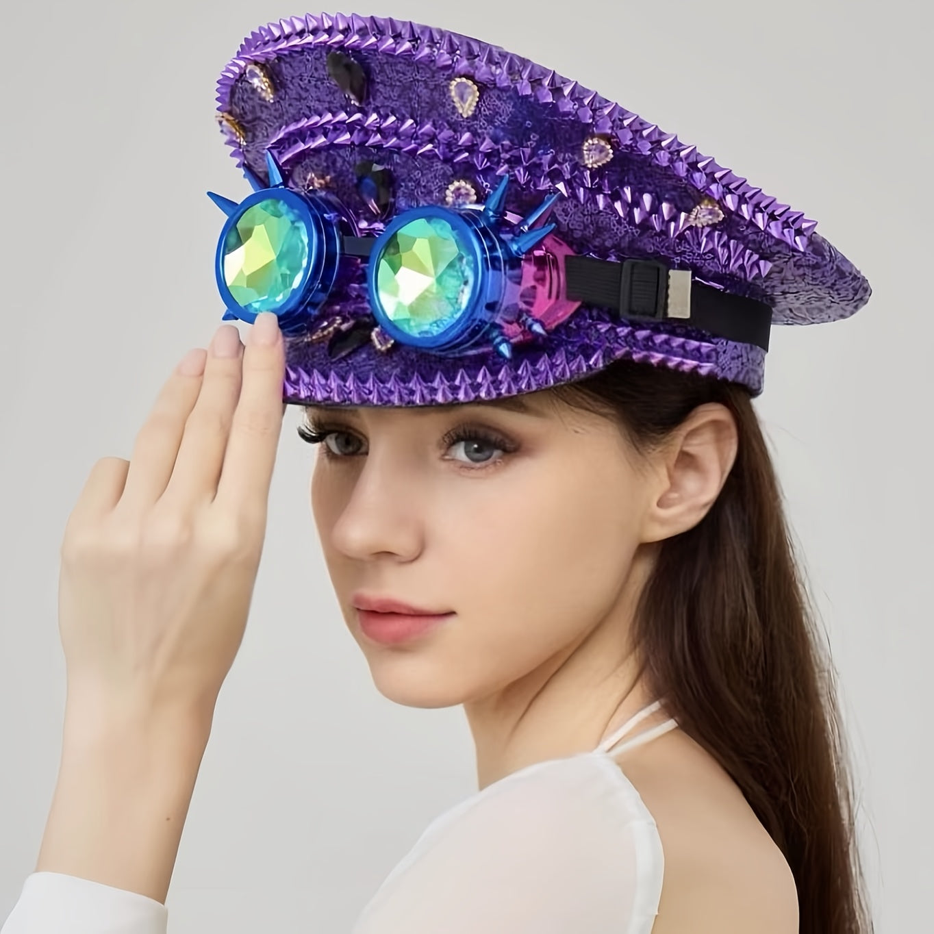 Purple Steampunk-Style Decorative hat & Goggles
