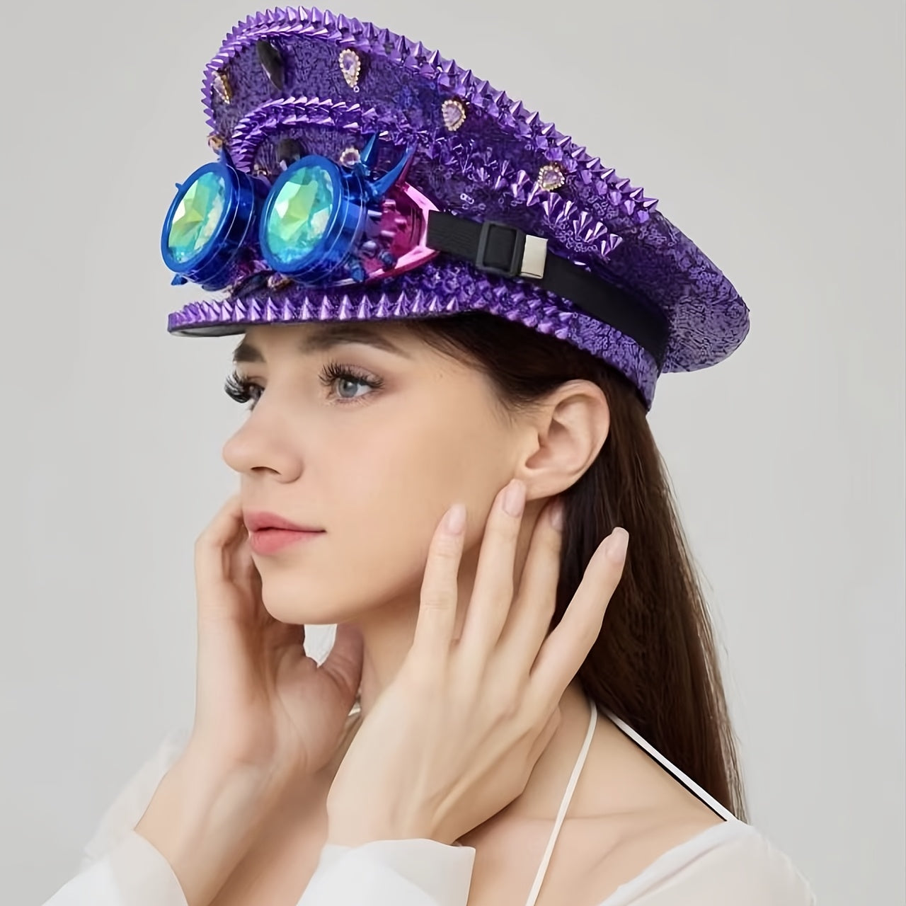 Purple Steampunk-Style Decorative hat & Goggles