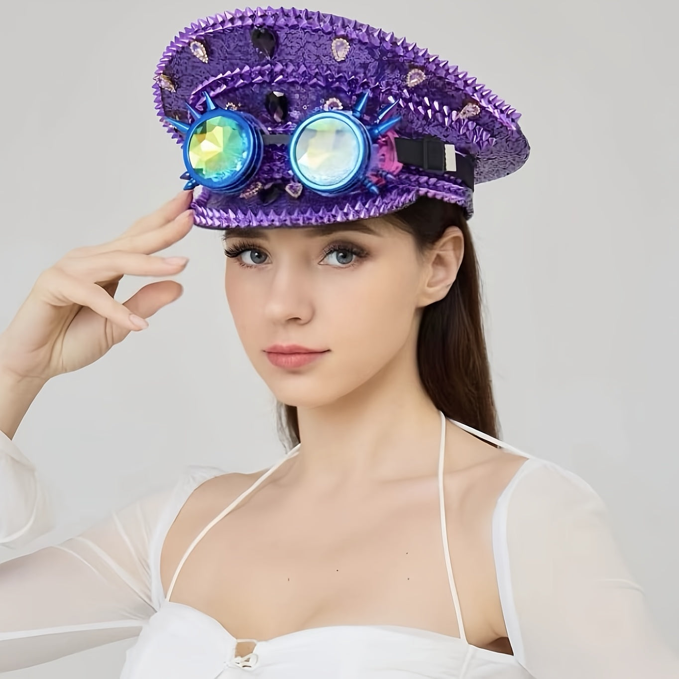Purple Steampunk-Style Decorative hat & Goggles