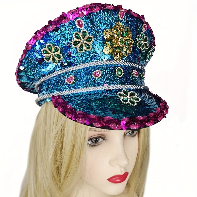 Sparkling Blue Rhinestone Captain's Hat