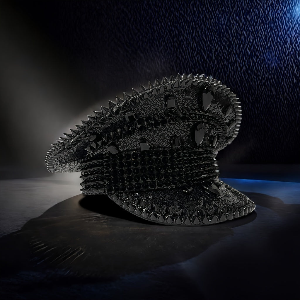 Luxury Rhinestone Punk Rivet Captain Hat