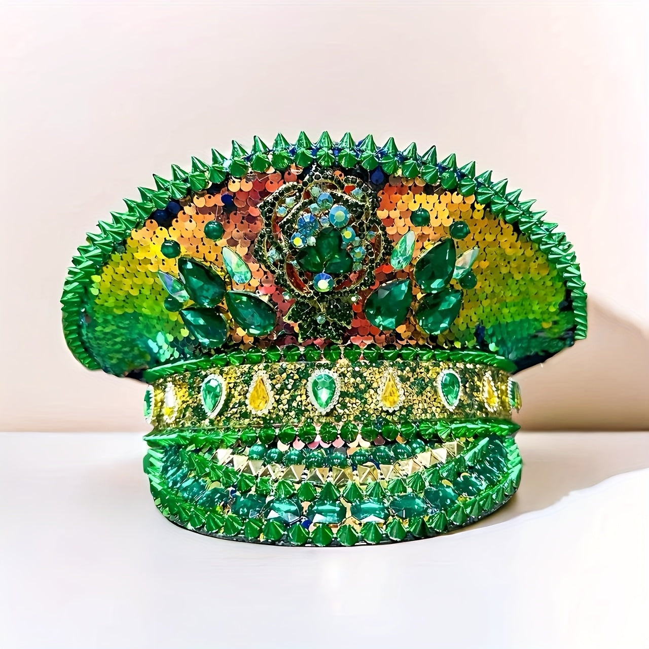 Sparkling Green Rhinestone Steampunk Captain Hat