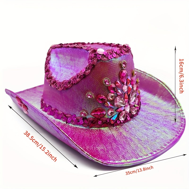 Handmade Luxury AB Color Lace Rhinestone Cowboy Hat