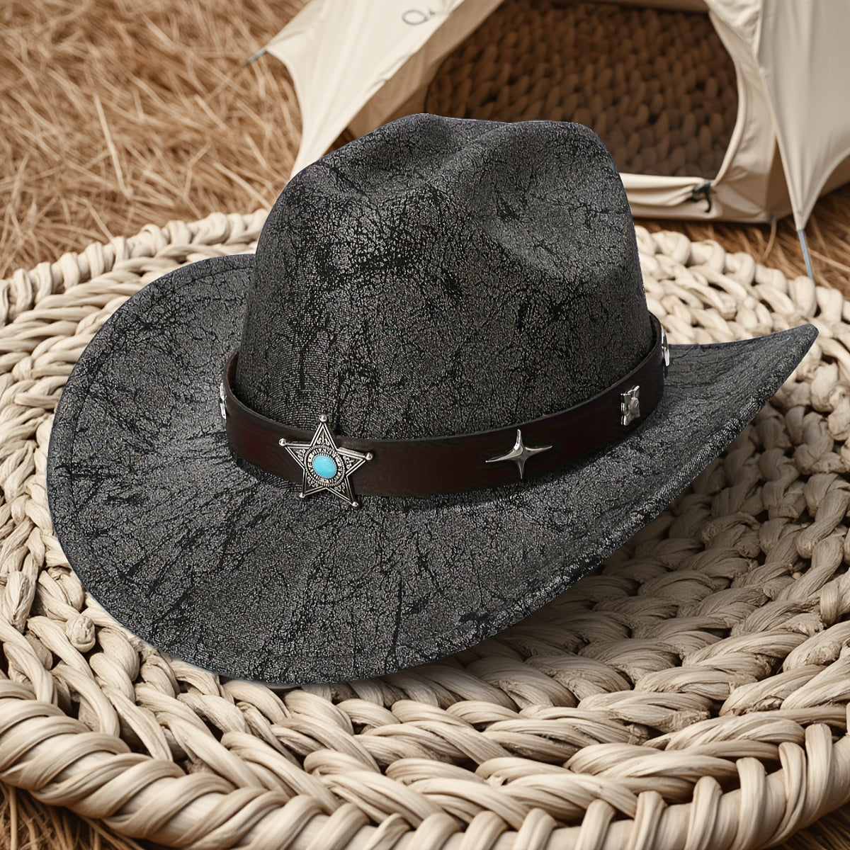 Leather Texture Retro Felt Hat Cowboy Hat