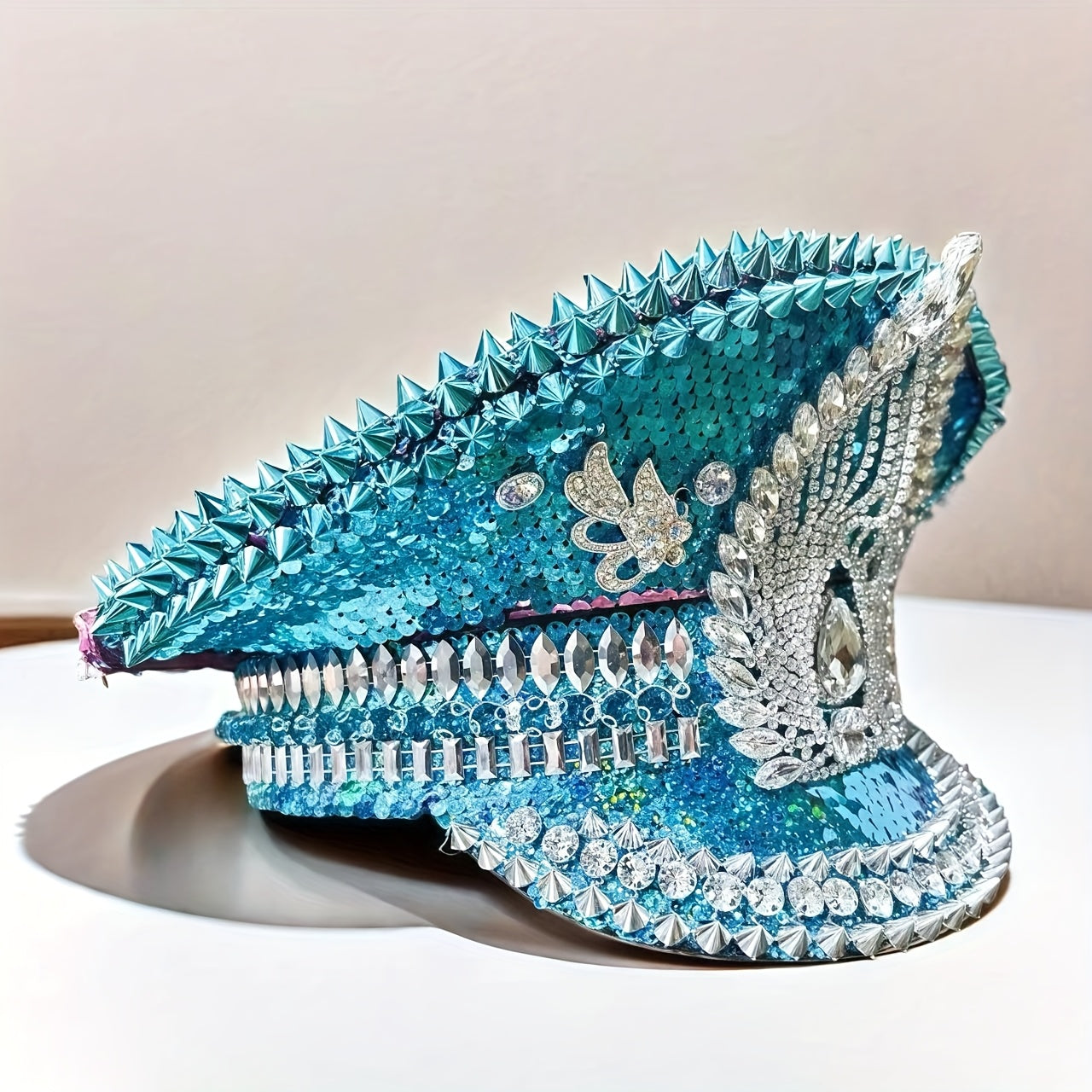 HONGLUAN Steampunk Blue Rhinestone Captain’s Hat