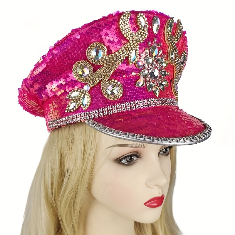 Sparkling Pink Sequin & Rhinestone Captain Hat
