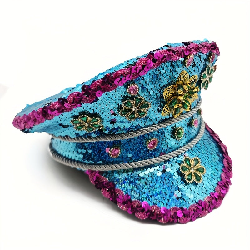 Sparkling Blue Rhinestone Captain's Hat