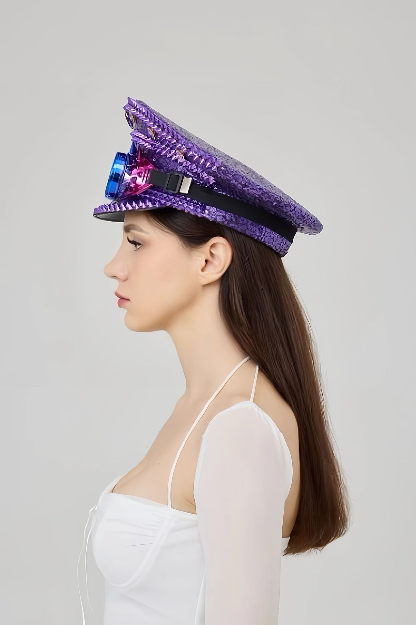 Purple Steampunk-Style Decorative hat & Goggles