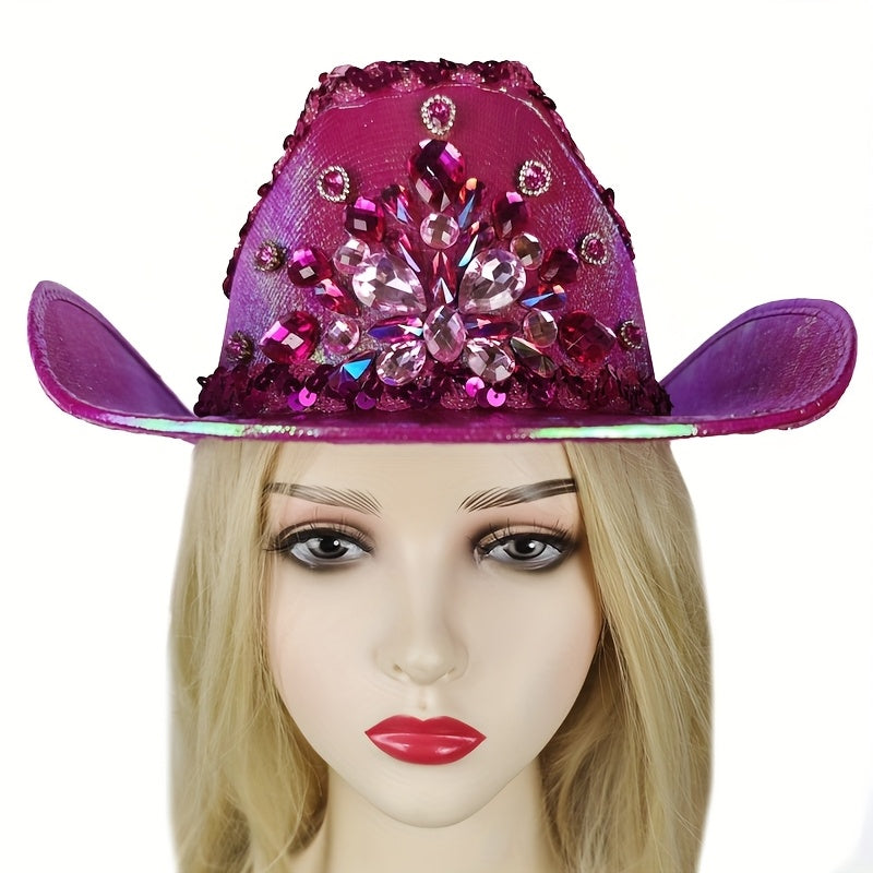 Handmade Luxury AB Color Lace Rhinestone Cowboy Hat