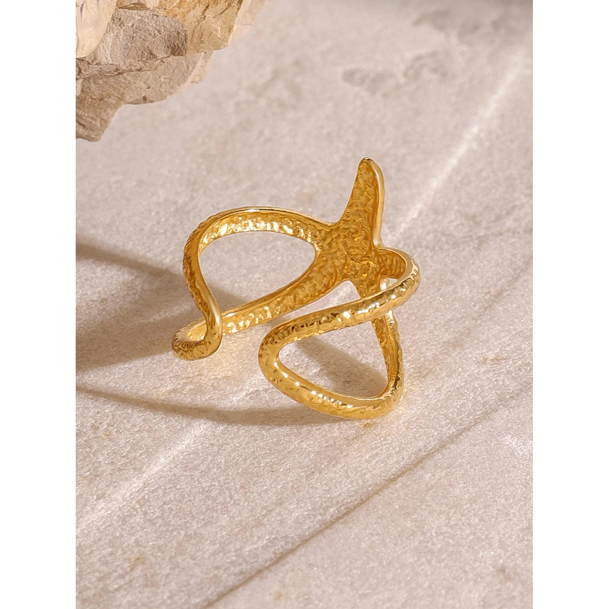 Stainless Steel Star Open Ring 18k gold plated