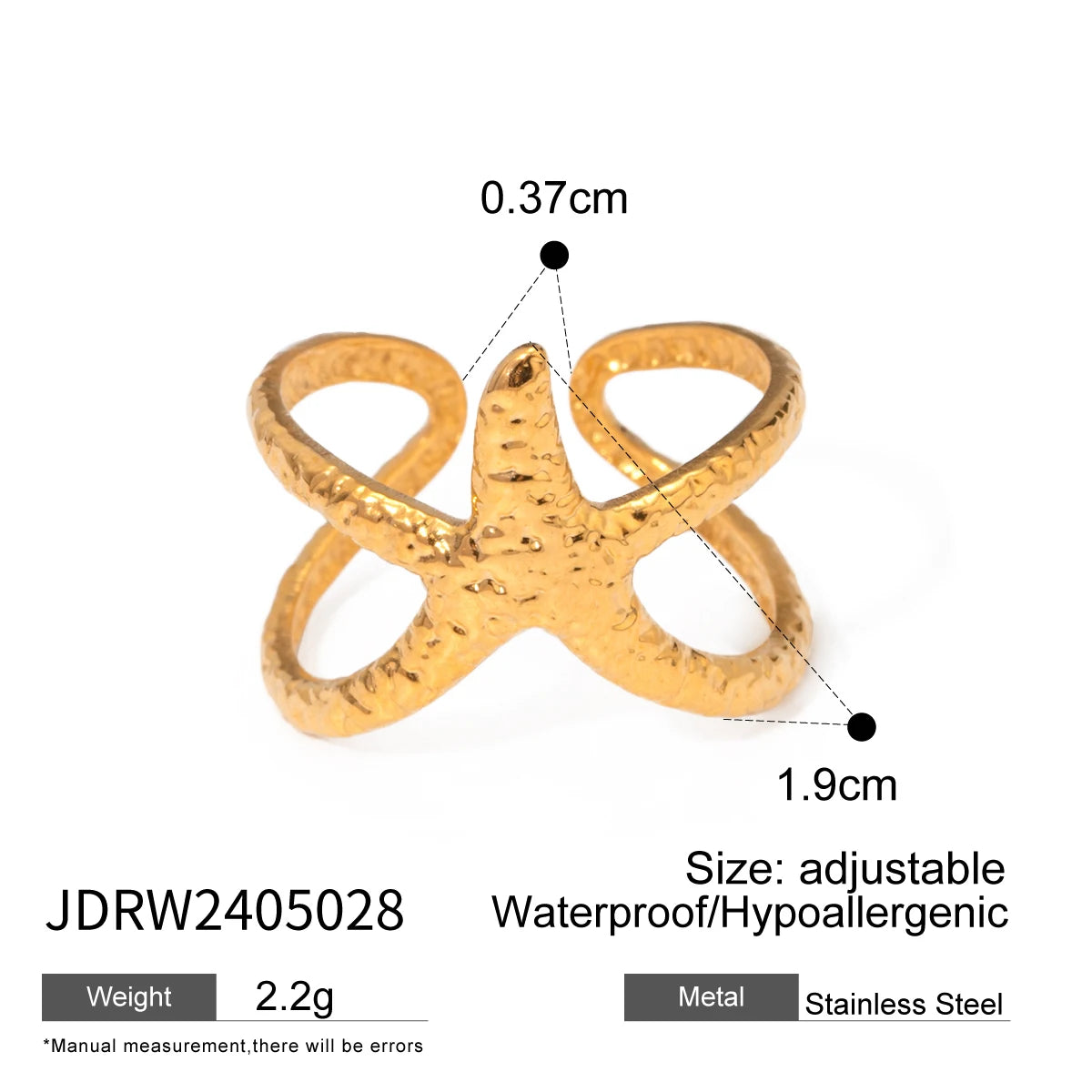 Stainless Steel Star Open Ring 18k gold plated