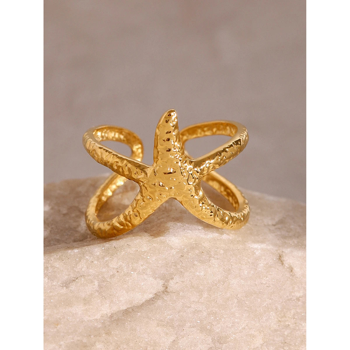 Stainless Steel Star Open Ring 18k gold plated