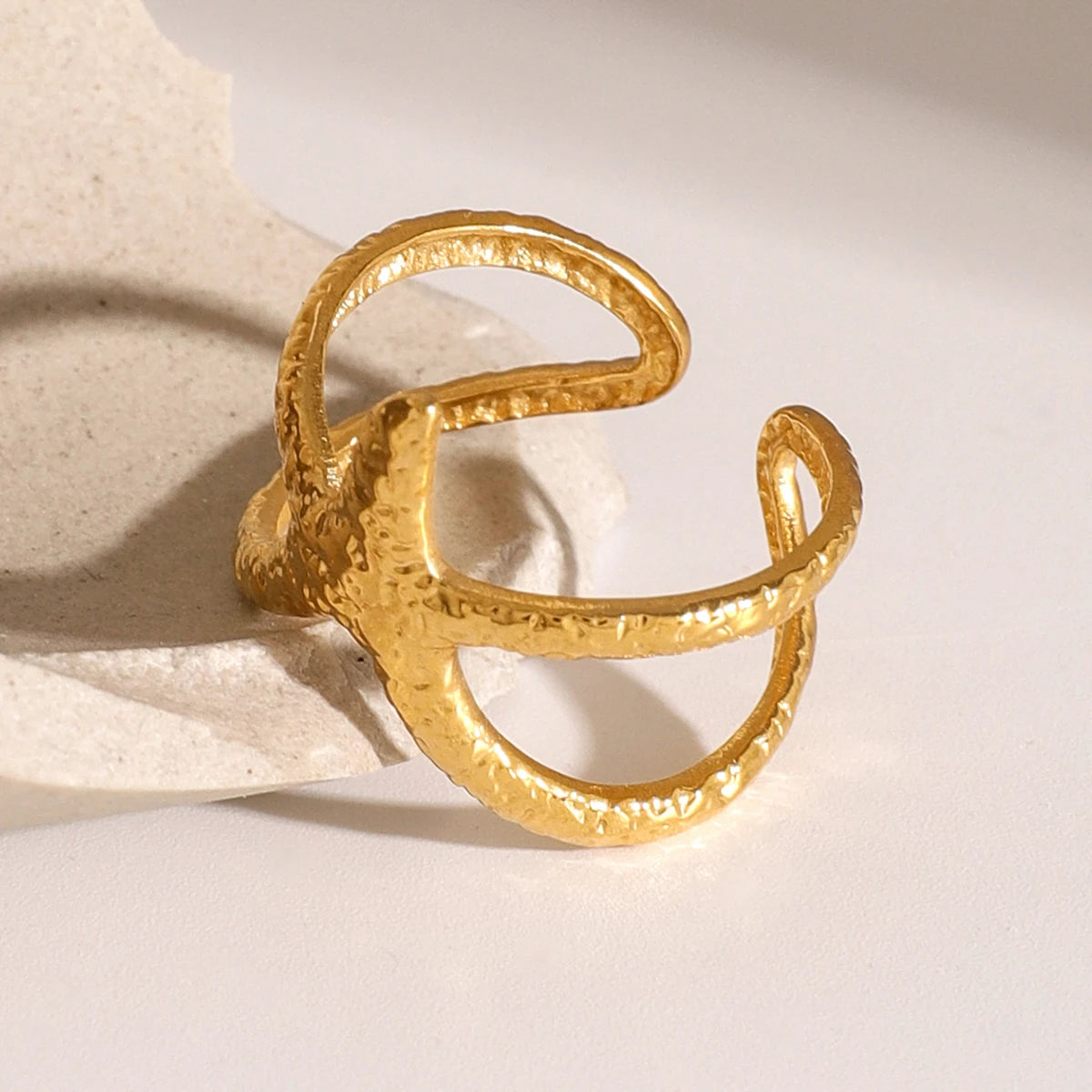 Stainless Steel Star Open Ring 18k gold plated
