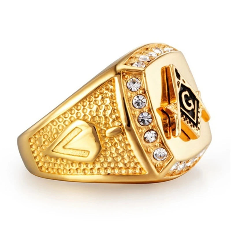 Masonic Bands Letter Crystal Inlaid Jewelry Ring