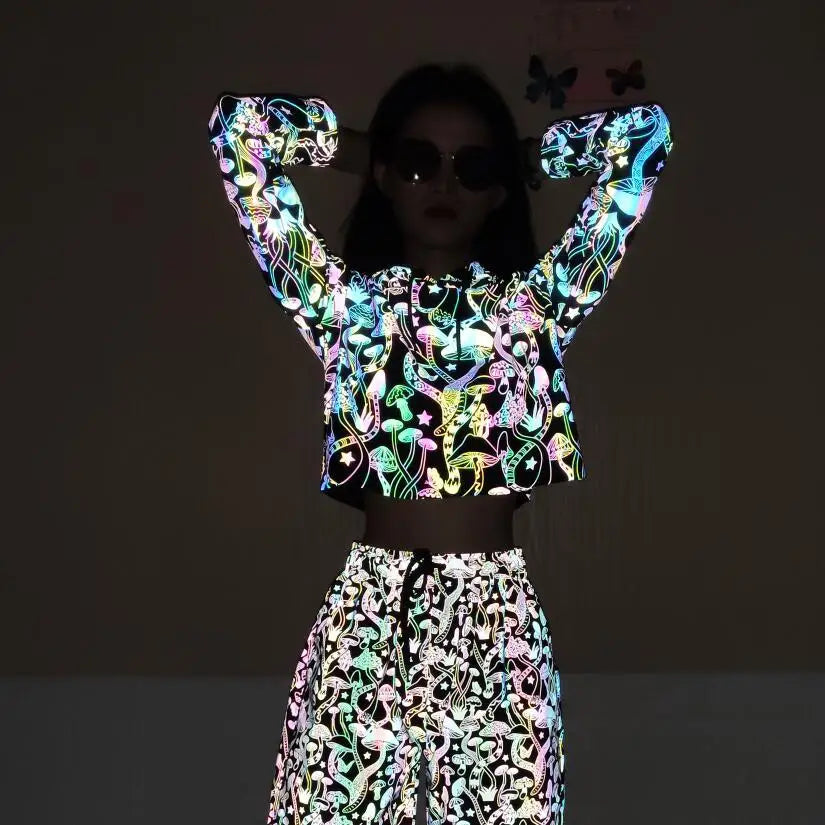 Thin Reflective Light Pullovers Hip Hop Hooded Tops