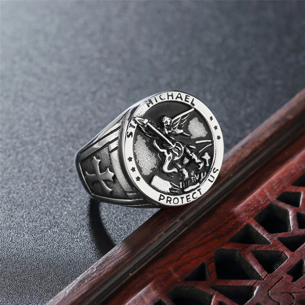 Vintage Catholic Angel Michael Ring