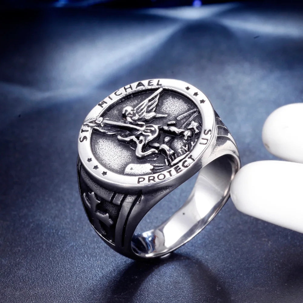 Vintage Catholic Angel Michael Ring
