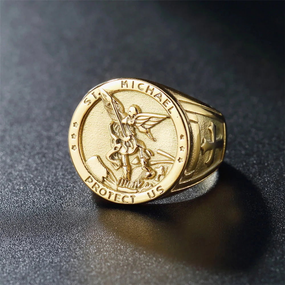 Vintage Catholic Angel Michael Ring