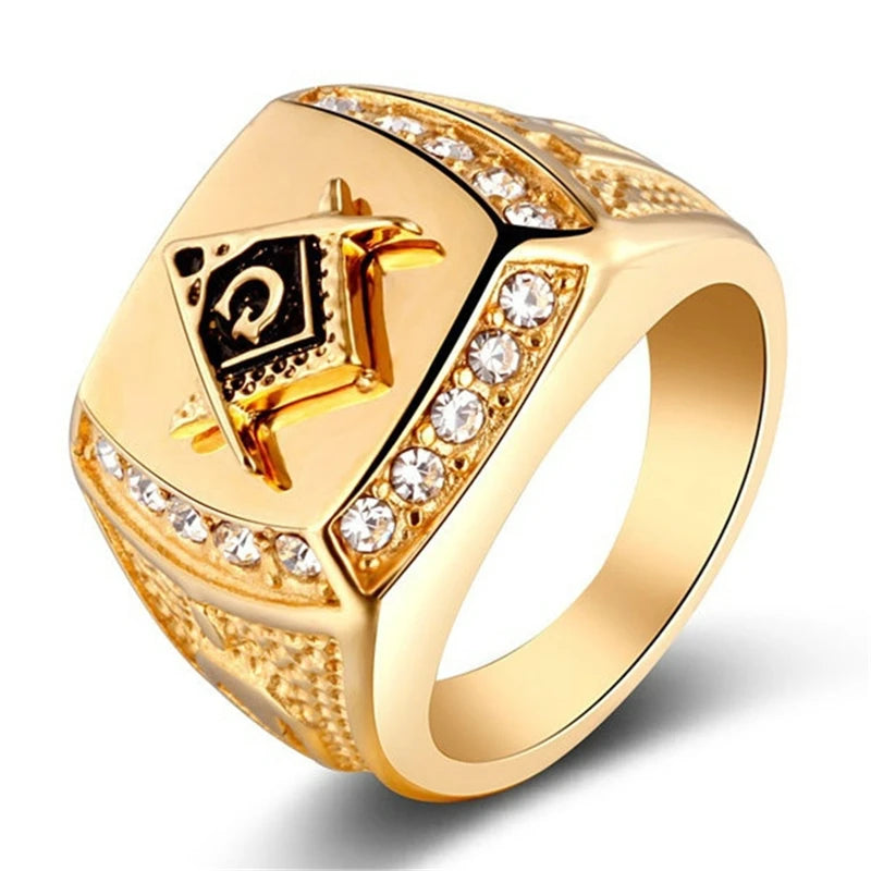 Masonic Bands Letter Crystal Inlaid Jewelry Ring