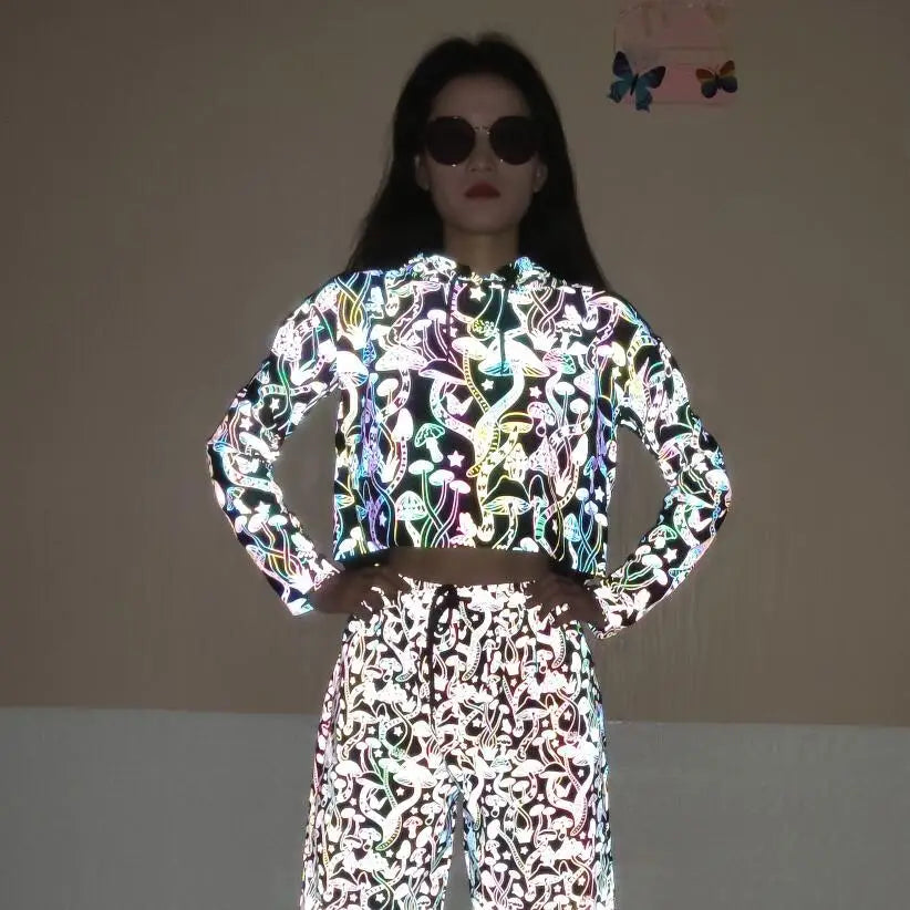 Thin Reflective Light Pullovers Hip Hop Hooded Tops