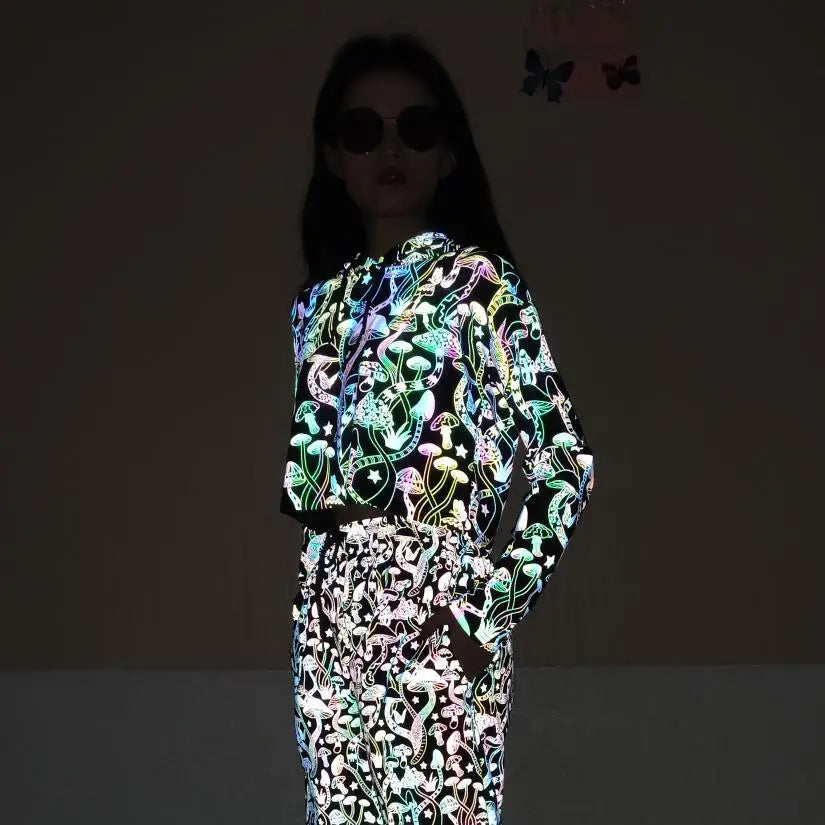 Thin Reflective Light Pullovers Hip Hop Hooded Tops