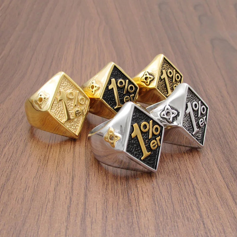 316L Stainless Steel Silver Color Black Golden Plated 1% er Number Rings