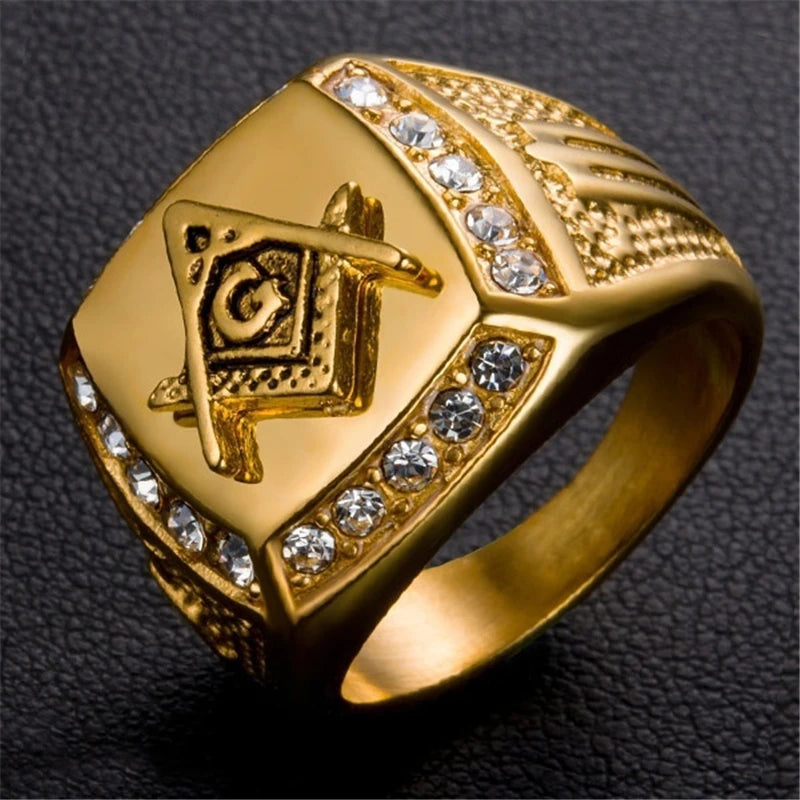 Masonic Bands Letter Crystal Inlaid Jewelry Ring