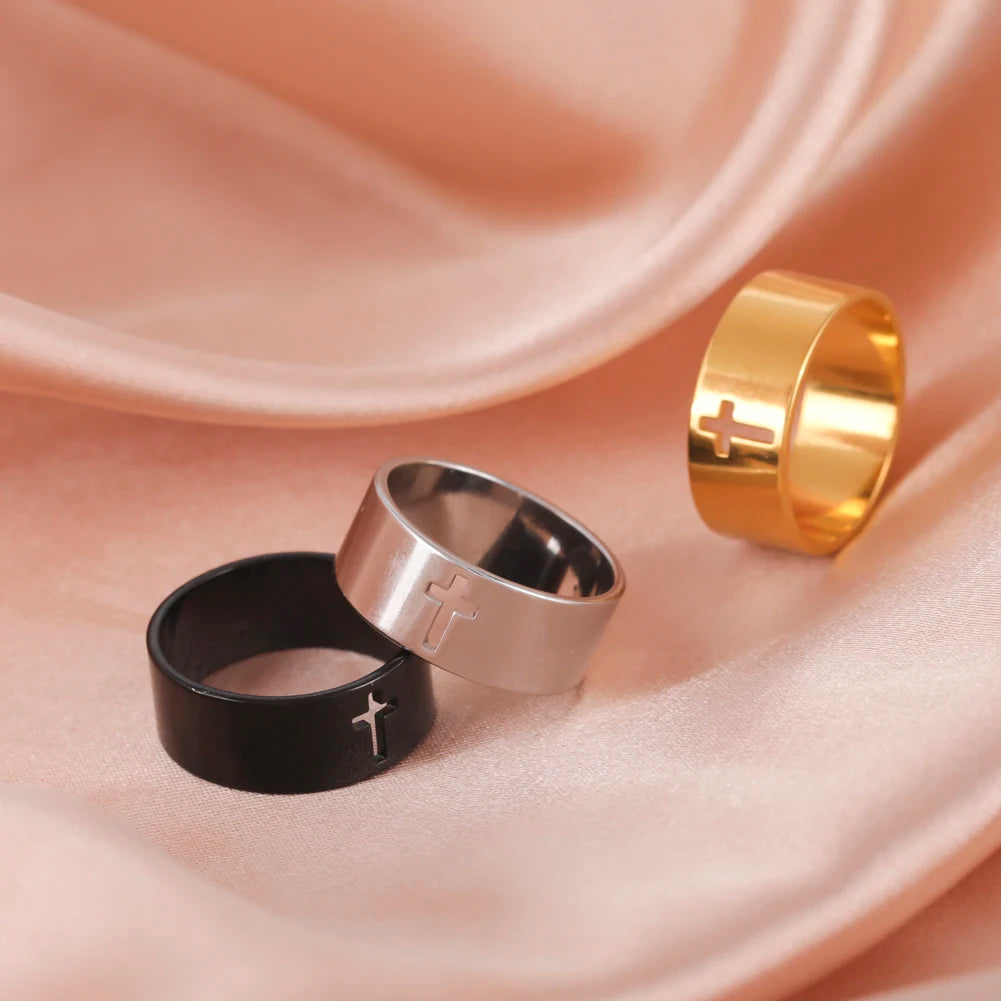 18k gold plating COOLTIME Gothic Cross Rings /  Stainless Steel Silver Color