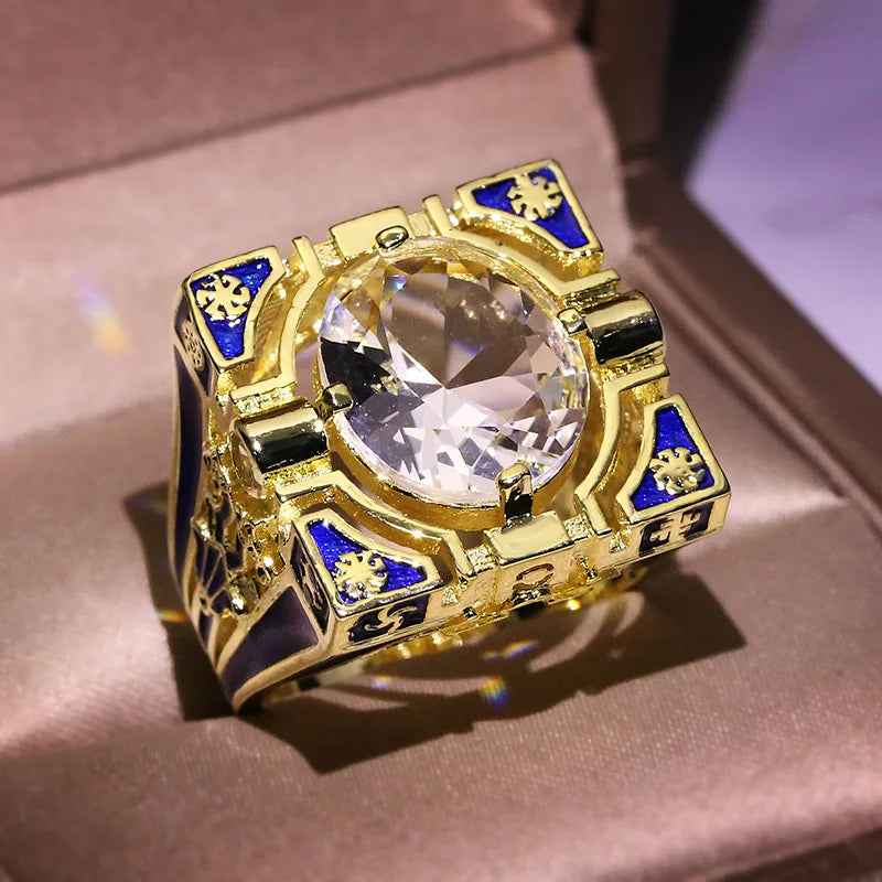 Enamel Blue Stripes Vintage 18K Gold Plated Ring