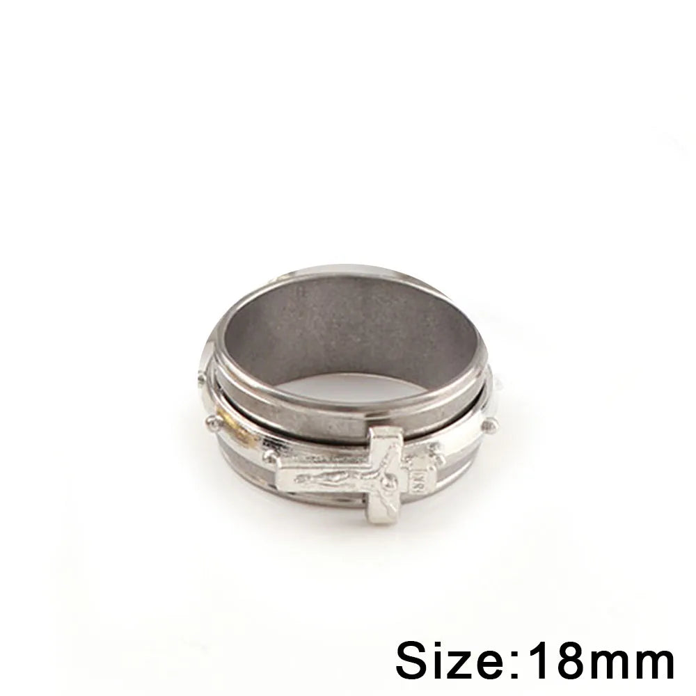 Stainless Steel Religious Catholic Crucifixion Relief Ring