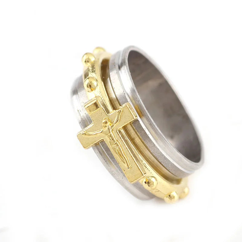 Stainless Steel Religious Catholic Crucifixion Relief Ring
