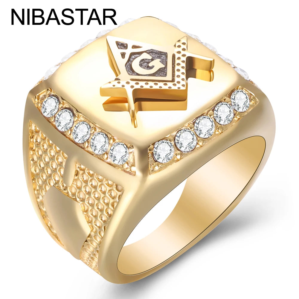 316L Stainless Steel Gold Color Freemason Ring
