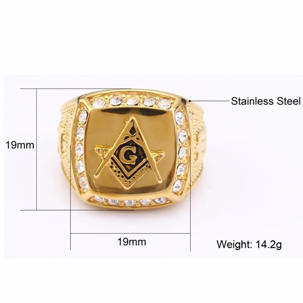 316L Stainless Steel Gold Color Freemason Ring