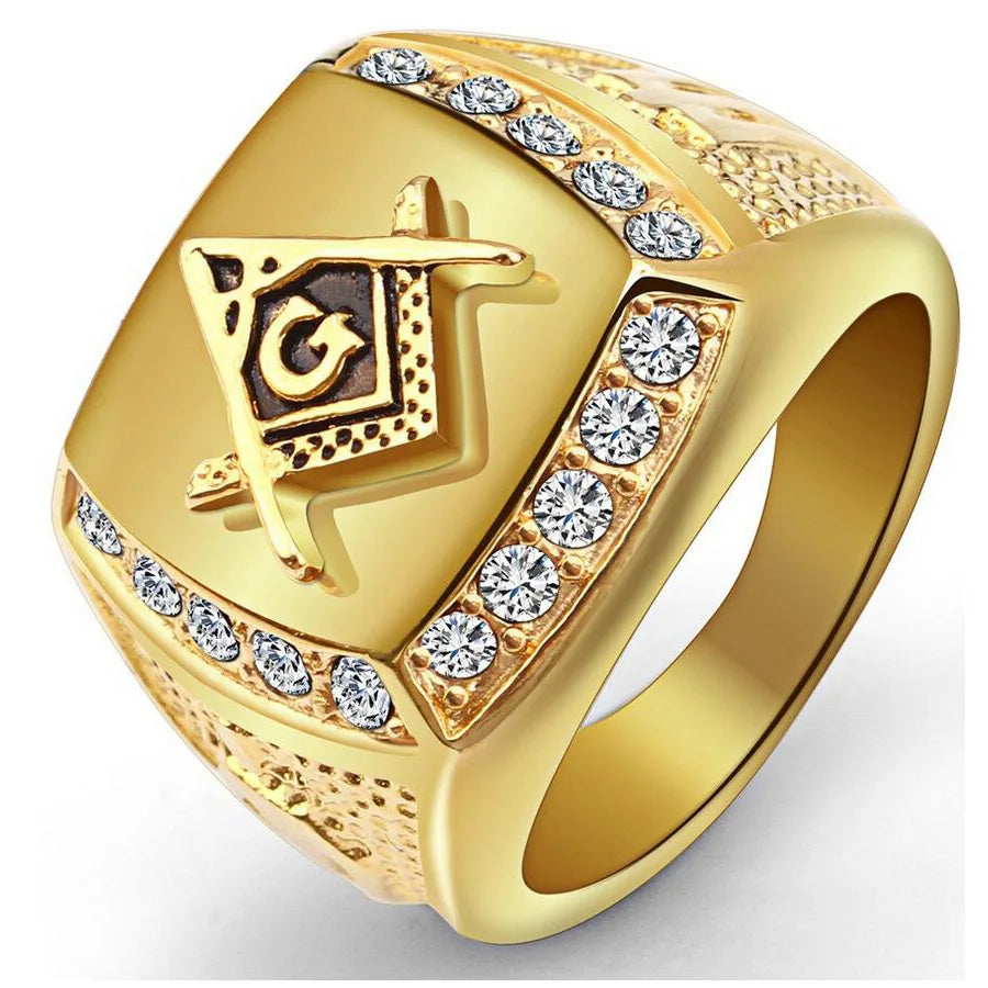 316L Stainless Steel Gold Color Freemason Ring