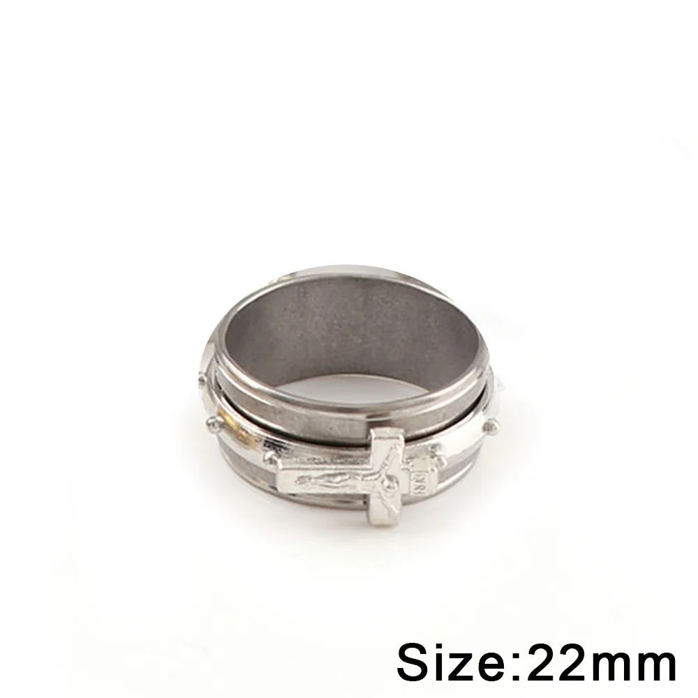 Stainless Steel Religious Catholic Crucifixion Relief Ring