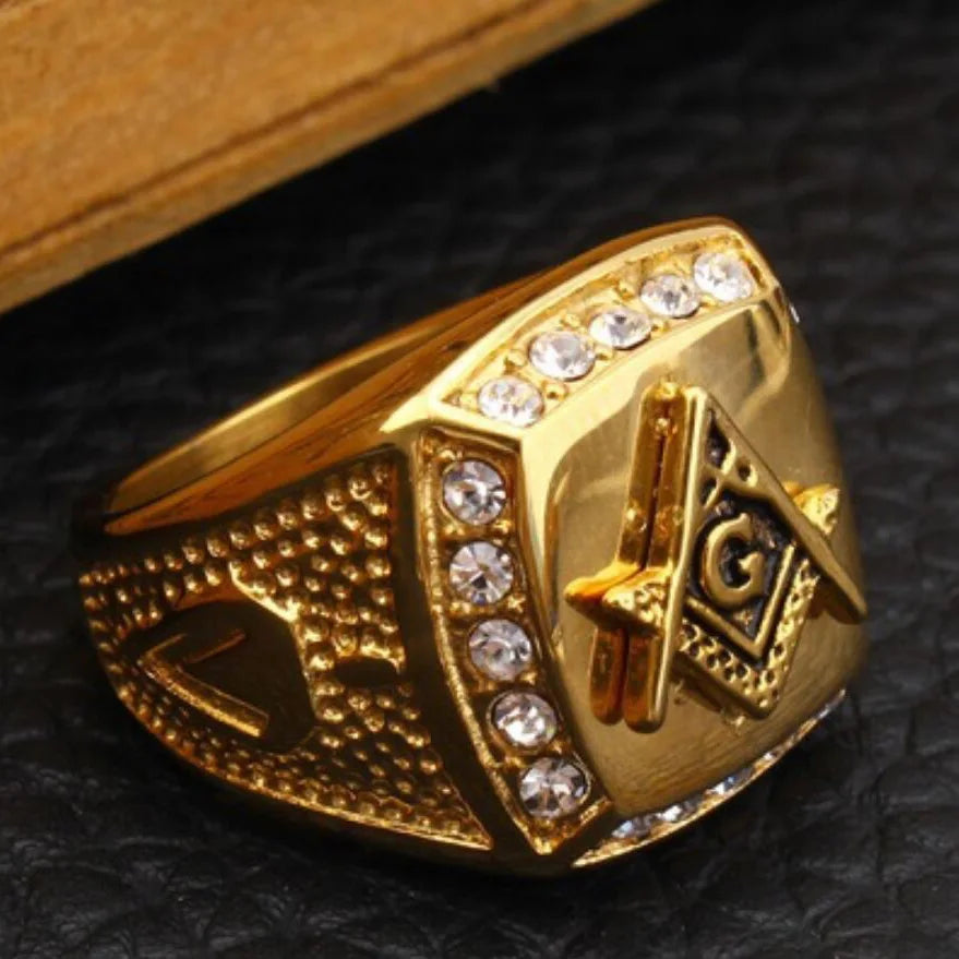 316L Stainless Steel Gold Color Freemason Ring