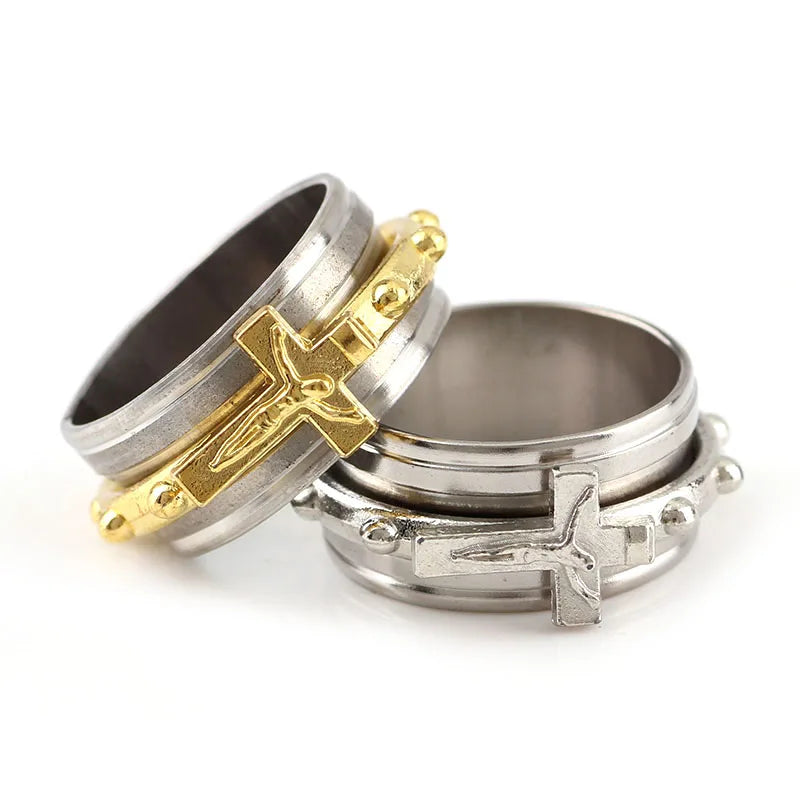 Stainless Steel Religious Catholic Crucifixion Relief Ring