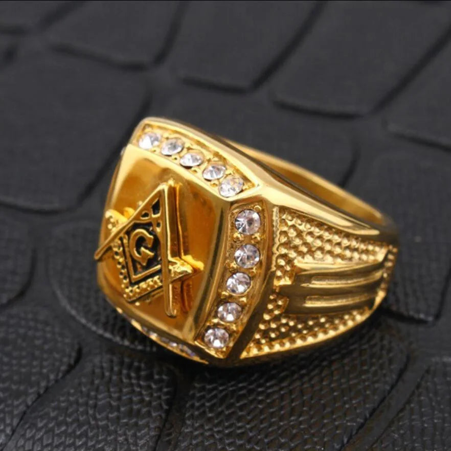 316L Stainless Steel Gold Color Freemason Ring