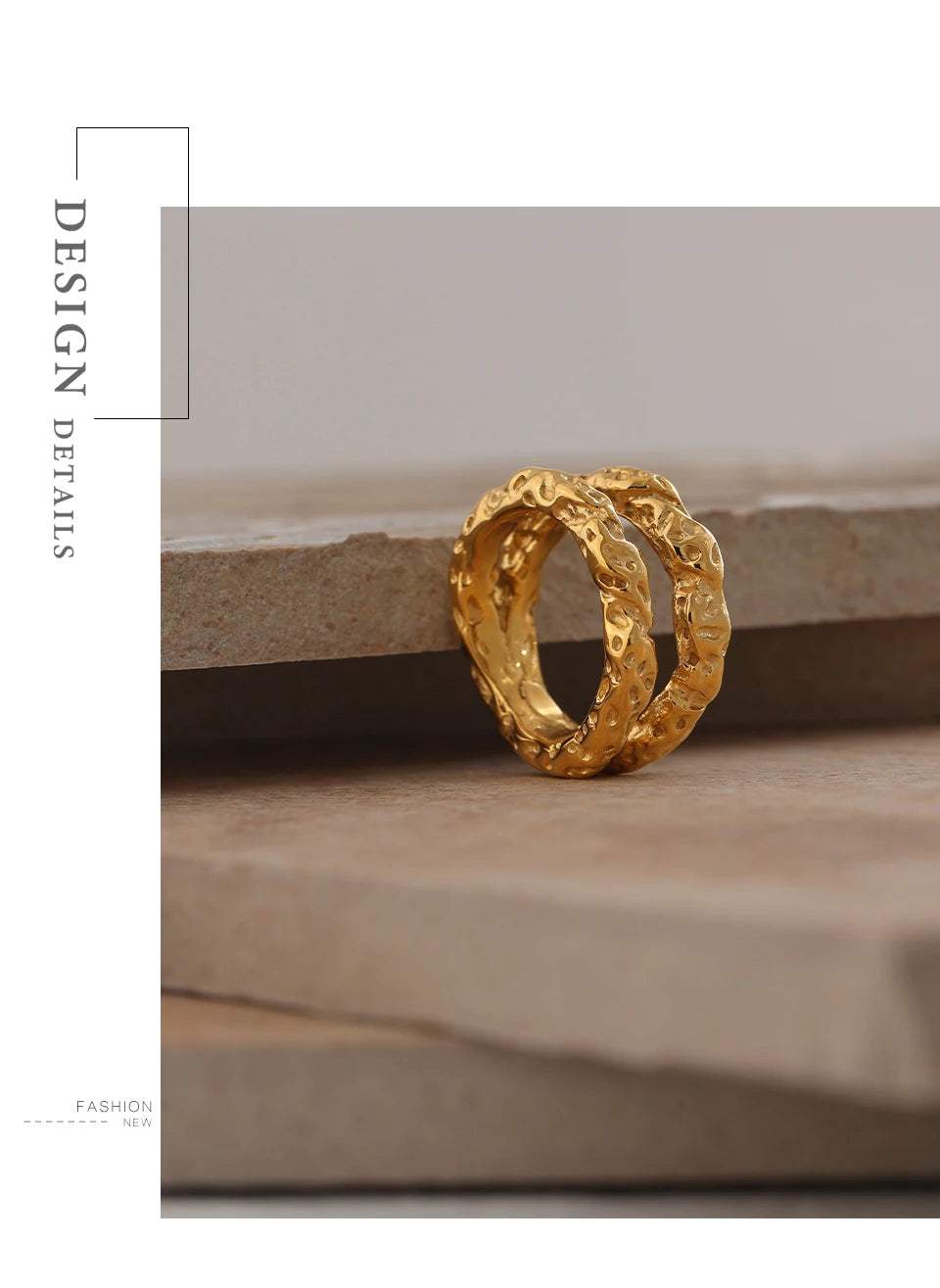 Gold Texture Metal 18 K Plated Statement Ring