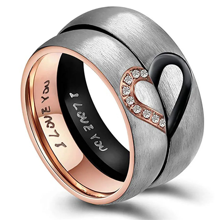 Rose Gold/Black Color Heart Couple Rings