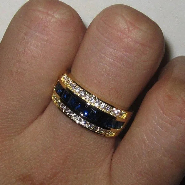 18k Gold Plated Diamond Sapphire Ring
