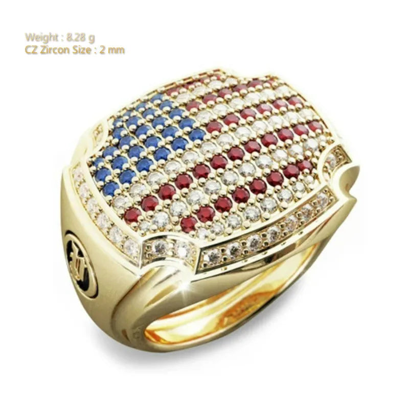 America National Flag Blue and Red  Zircon  Ring