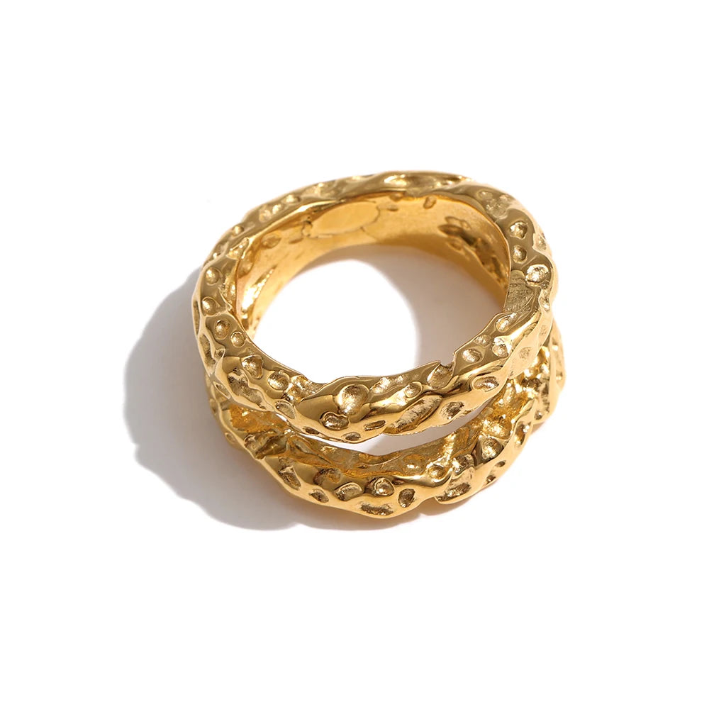 Gold Texture Metal 18 K Plated Statement Ring