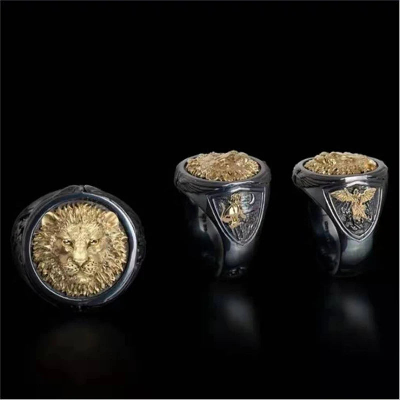 Vivid big gold lion head ring