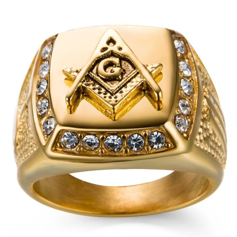 Masonic Bands Letter Crystal Inlaid Jewelry Ring