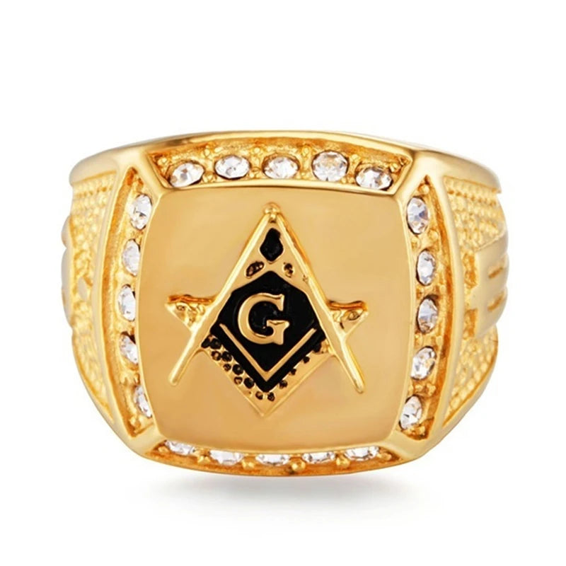 Masonic Bands Letter Crystal Inlaid Jewelry Ring