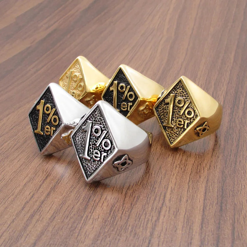 316L Stainless Steel Silver Color Black Golden Plated 1% er Number Rings
