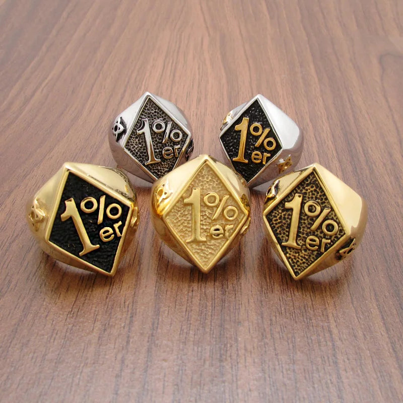316L Stainless Steel Silver Color Black Golden Plated 1% er Number Rings