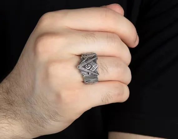 Retro Golden Masonic Freemasonry  Ring
